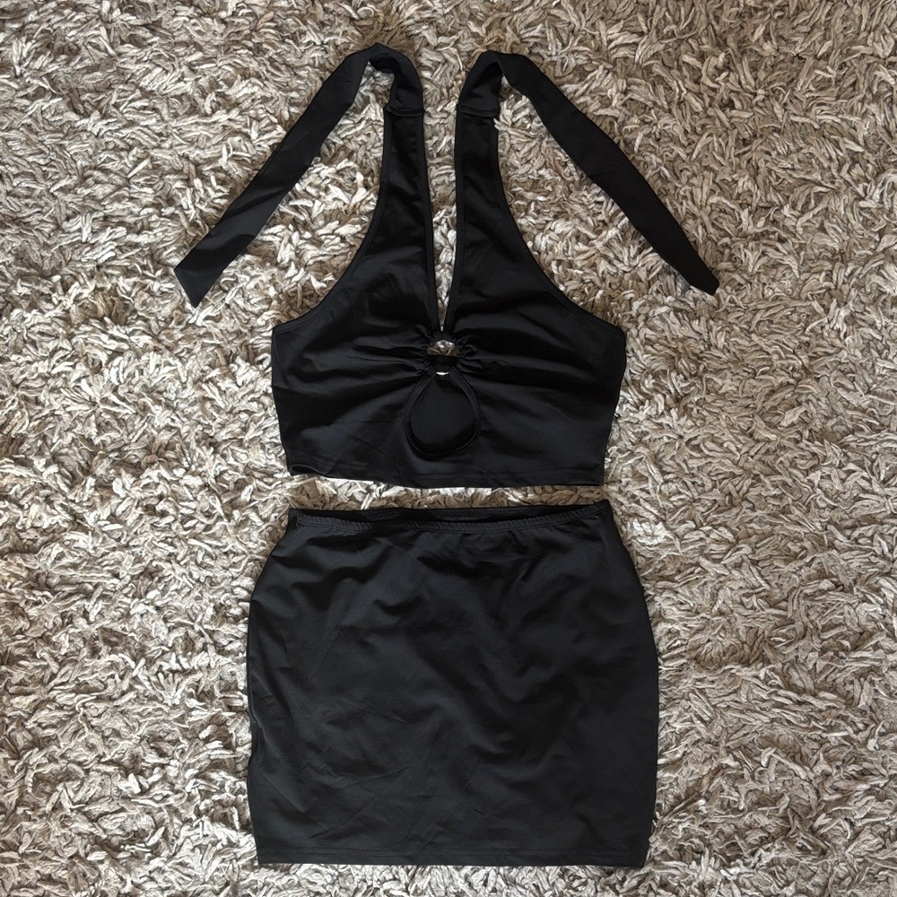Black Halter Top and Skirt Set
